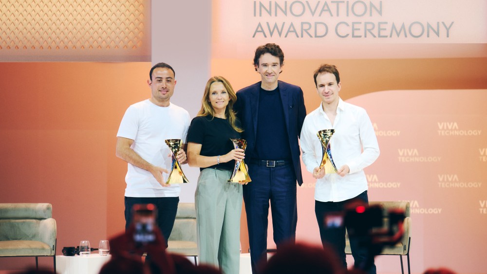 LVMH Innovation Awards VivaTech Kahoona's Gal Rapoport, Genesis Soil Health's Adrienne de Malleray, LVMH's Antoine Arnault and OMI's Hugo Borensztein (L-R).