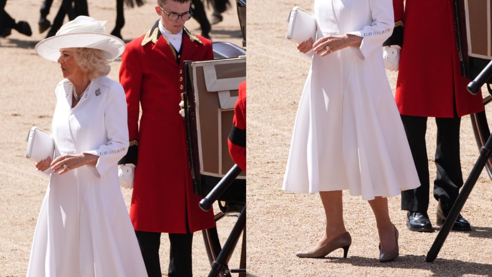 Queen Camilla wears pointed-toe pumps at Trooping the Colours 2025