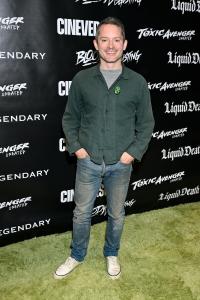 Elijah Wood at the "The Toxic Avenger": Unrated And Radioactive press line at the 2025 Comic-Con International: San Diego held at the San Diego Convention Center on July 24, 2025 in San Diego, California.