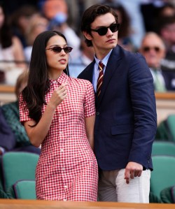 Olivia Rodrigo and Louis Partridge in the Royal Box on day three of the 2025 Wimbledon Championships at the All England Lawn Tennis and Croquet Club, London. Picture date: Wednesday July 2, 2025. (Photo by Mike Egerton/PA Images via Getty Images)