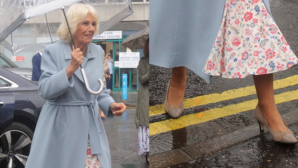 Queen Camilla arrives for a visit to Maggie's to celebrate the work of volunteers and members of staff at Victoria Hospital on Wednesday in Kirkcaldy, Scotland.