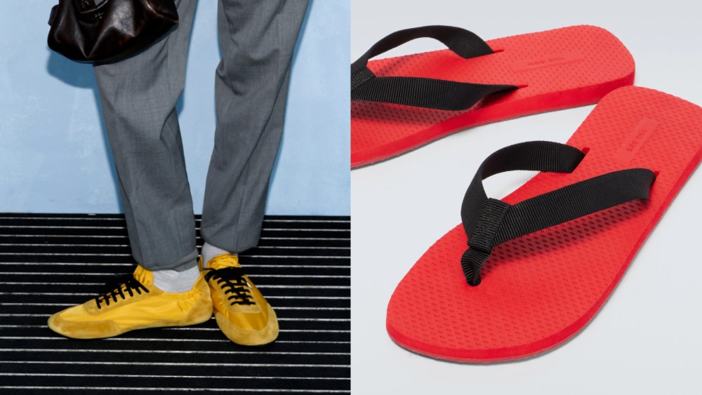 Prada's Collapse Re-Nylon and Suede Sneakers; The Row's Dune Sandals.