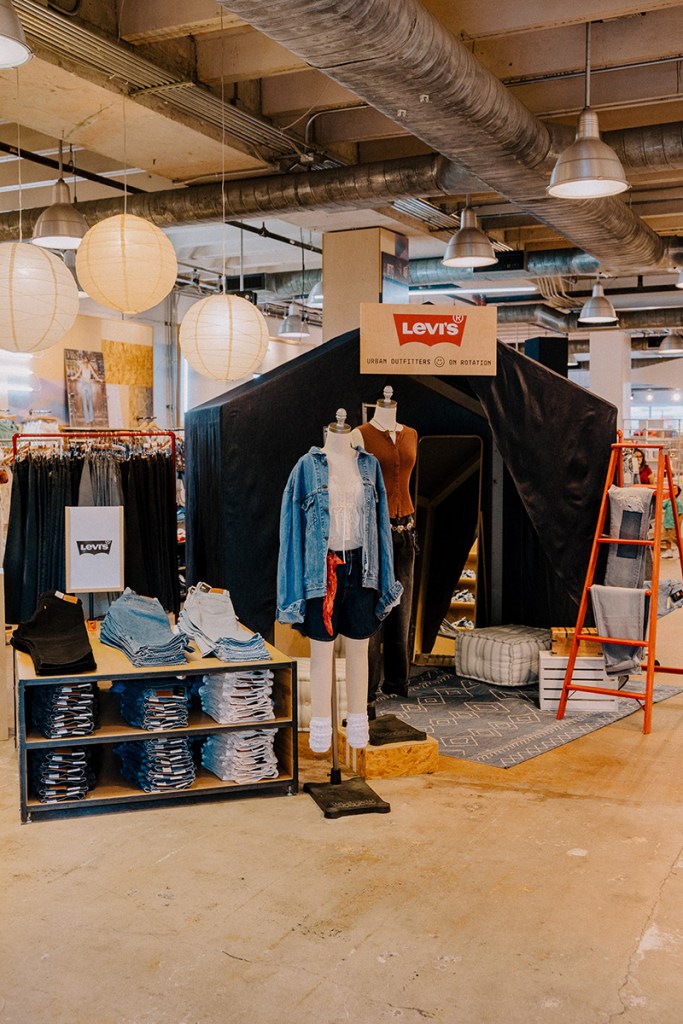 Urban Outfitters x Levi's On Rotation collaboration featured with in-store displays.