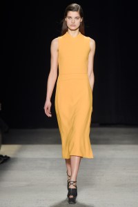 A model on the runway at Narciso Rodriguez fall 2015 show at SIR Stage37.