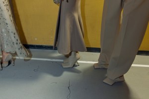 Backstage at the Mugler spring 2026 ready-to-wear show at Paris Fashion Week.