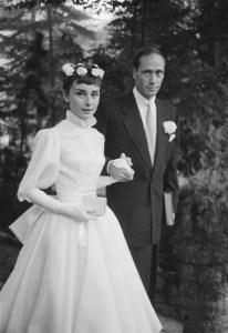 Film star couple Audrey Hepburn and Mel Ferrer on their wedding day, 1954.
