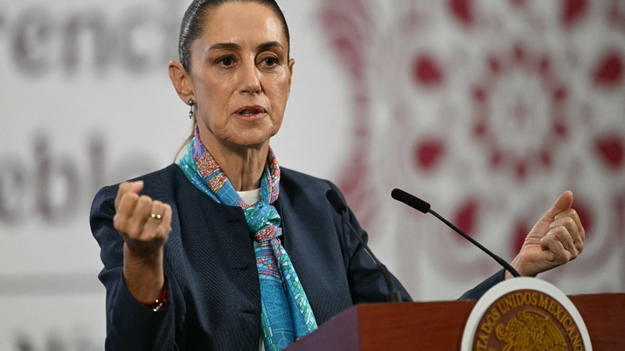 Mexico's President Claudia Sheinbaum speaking at her daily press conference this week.