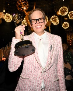 Jeff Hiller, Lu Zhou at the 77th Primetime Emmy Awards Governors Ball on September 14, 2025 in Los Angeles, California.