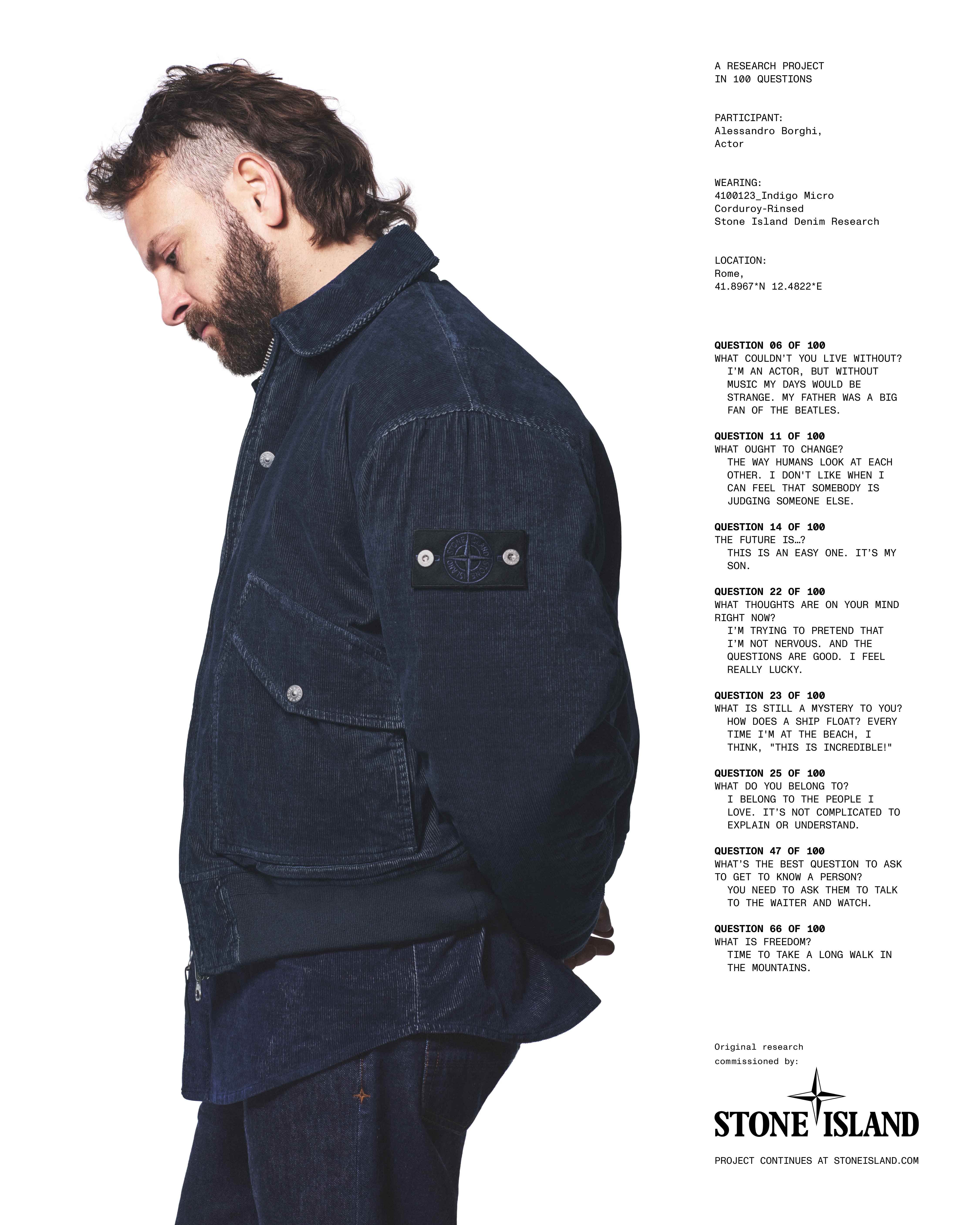 Alessandro Borghi fronts the Stone Island Denim Research collection's ad campaign.