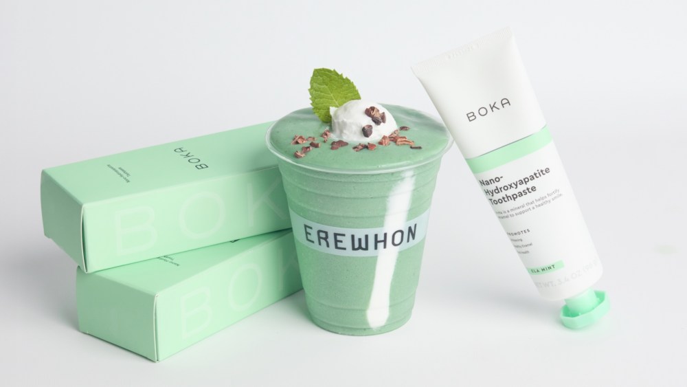 Erewhon x Boka toothpast-inspired smoothie collaboration.