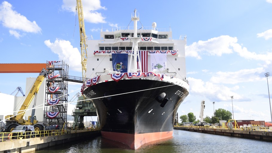The TS State of Maine is pictured at the Hanwha Philly Shipyard in Philadelphia on August 26, 2025.