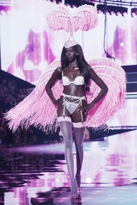 Anok Yai on the runway at the Victoria's Secret Fashion Show.