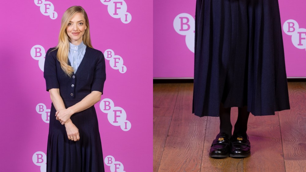 On Thursday, Amanda Seyfried attended a conversation at BFI Southbank wearing her favorite Miu Miu penny loafers.