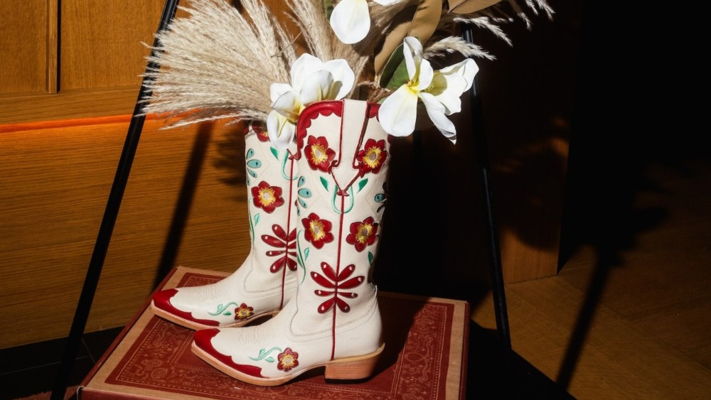 Golden West's Somewhere Over Laredo boots at the NYC launch event for Lainey Wilson's brand Golden West.