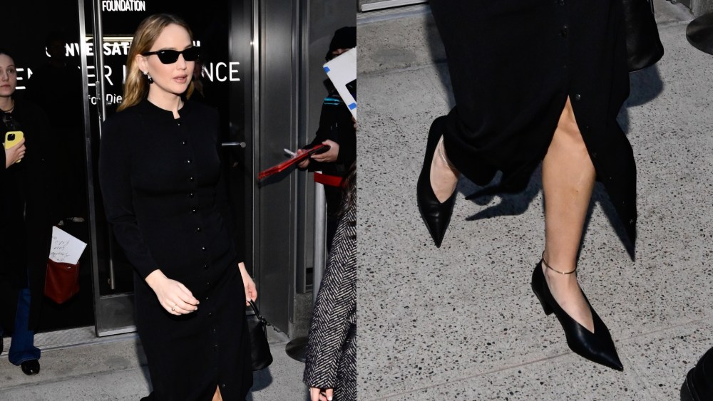 On Thursday night, Lawrence modeled Mansur Gavriel's Kiki heels during a SAG-AFTRA Foundation Conversation.