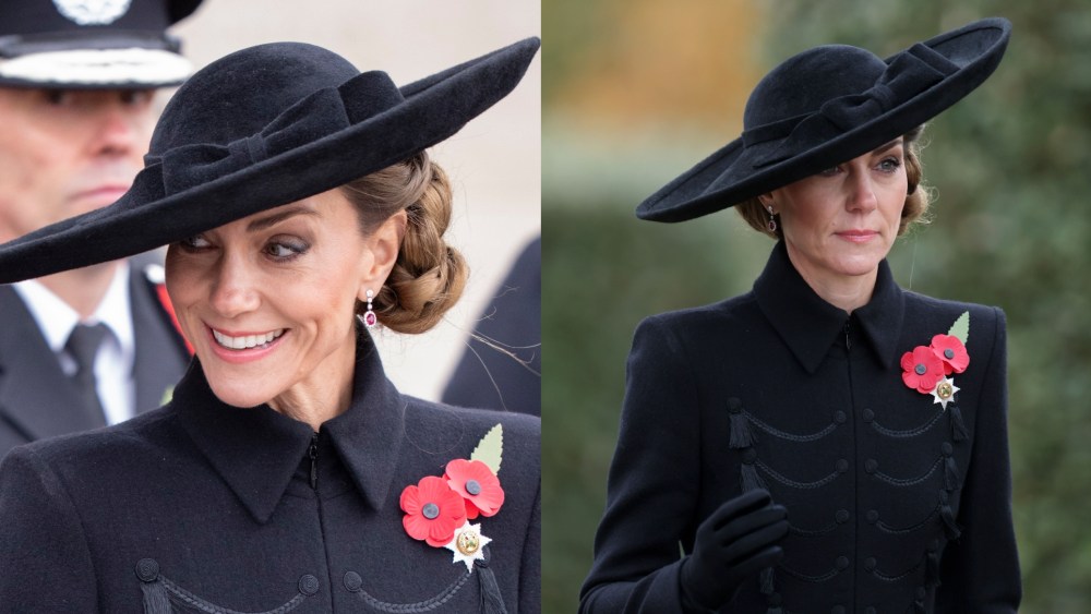 Kate Middleton wears Catherine Walker at the Armistice Day Service of Remembrance on the Armed Forces Memorial at The National Memorial Arboretum on Nov. 11, 2025 in Alrewas, Staffordshire.
