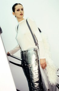 Model Stella Tennant backstage at the Helmut Lang Fall 1999 Ready to Wear Runway Show on February 16, 1999, in New York City.