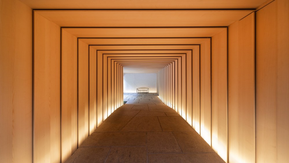 The entrance to Kenzo Takada's former Paris home by Kengo Kuma & Associates.