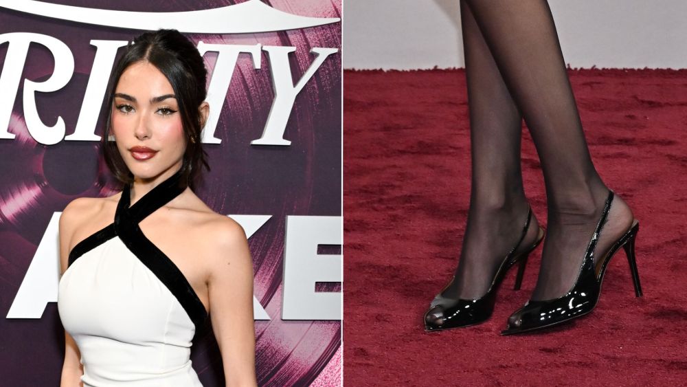 Madison Beer wears glossy black peep-toe slingback pumps at Variety's 2025 Hitmaker Brunch on Saturday.