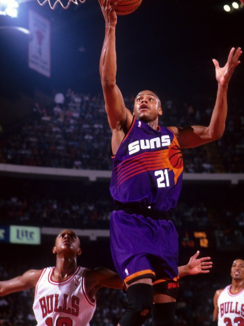 NBA Finals: Phoenix Suns Richard Dumas (21) in action vs Chicago Bulls at Chicago Stadium in 1993.