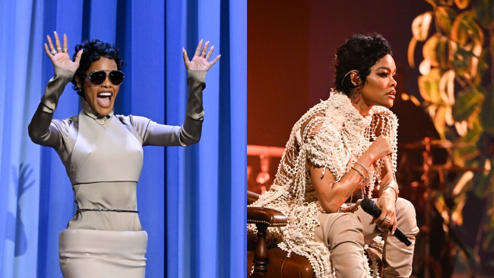 Teyana Taylor in Mugler and Taakk on "The Tonight Show Starring Jimmy Fallon" on Jan. 14, 2026 in New York City.