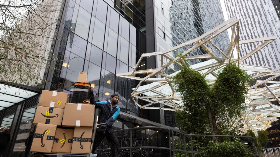 An Amazon Prime delivery is unloaded at Amazon headquarters in Seattle, Washington on January 29, 2026. US online retail and cloud computing giant Amazon said on January 28 it will cut 16,000 jobs worldwide as the company tries to streamline amid its major push into AI.
