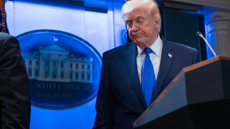 WASHINGTON, DC - FEBRUARY 20: U.S. President Donald Trump answers questions during a press briefing held at the White House February 20, 2026 in Washington, DC. The U.S. Supreme Court today ruled against Trump's use of emergency powers to implement international trade tariffs, a central portion of the administration's core economic policy.(Photo by Aaron Schwartz/Getty Images)