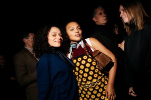 Samira Nasr and Paloma Elsesser at the Miu Miu Dinner during RTW Fall 2026 held at Chez Margaux on February 12, 2026 in New York, New York.