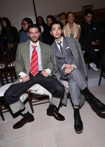 François Arnaud and Joshua Hong at the GQ Bowl, presenting the Thom Browne Fall 2026 collection held at Legion of Honor on February 06, 2026 in San Francisco, California.