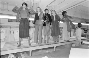Designer Calvin Klein with models Janice Dickinson, Beverly Johnson, Alva Chinn and Patti Hansen and Iman at his New York studio and showroom.