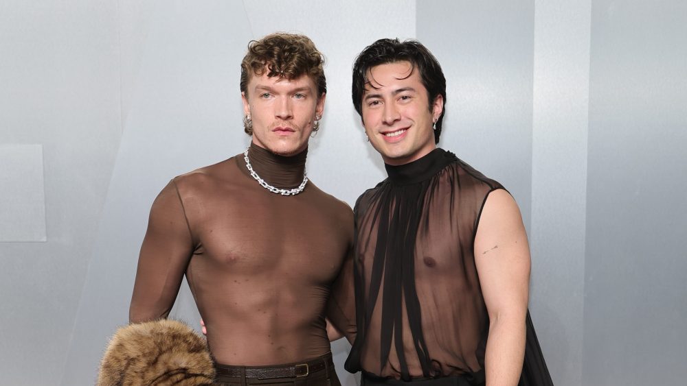 LOS ANGELES, CALIFORNIA - MARCH 15: (L-R) Connor Storrie and Hudson Williams attend the 2026 Vanity Fair Oscar Party Hosted By Mark Guiducci at Los Angeles County Museum of Art on March 15, 2026 in Los Angeles, California. (Photo by Neilson Barnard/Getty Images)