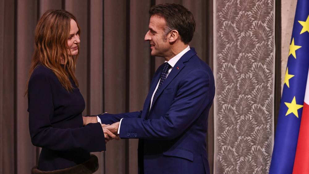 Stella McCartney and French President Emmanuel Macron at the Elysée Palace.