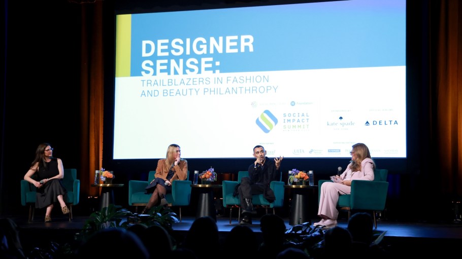 NEW YORK, NEW YORK - MARCH 30: (L-R) Sam di Scipio, Taryn Bird, Nicola Formichetti and Fern Mallis speak on the "Designer Sense: Trailblazer in Fashion and Beauty Philanthropy" panel during the Social Impact Fund And FIT Foundation Host 2026 Social Impact Summit at Fred P. Pomerantz Art and Design Center on March 30, 2026 in New York City.