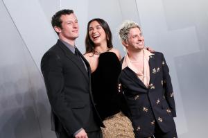 Callum Turner, Dua Lipa and Andrew Watt at the 2026 Vanity Fair Oscar Party held at the Los Angeles County Museum of Art on March 15, 2026 in Beverly Hills, California.