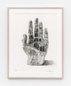 "Study for Hand Labyrinth," 2026, Charcoal on paper.