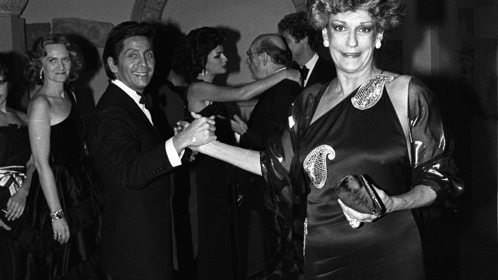 Valentino and co-chair Pat Buckley attend the 10th annual Met Gala and exhibition "The Eighteenth Century Woman" on December 8, 1981 in New York. Article title: 'Louise meets the Met