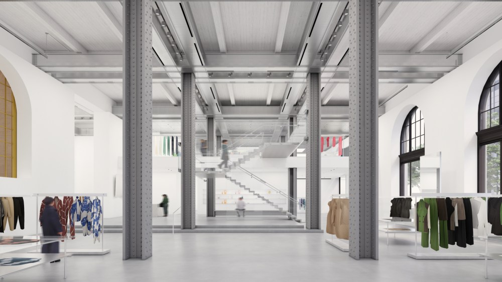 A rendering of the interior of the Issey Miyake flagship.