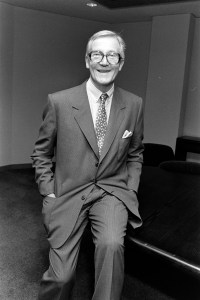 Sir Hardy Amies photographed in New York, 1985.