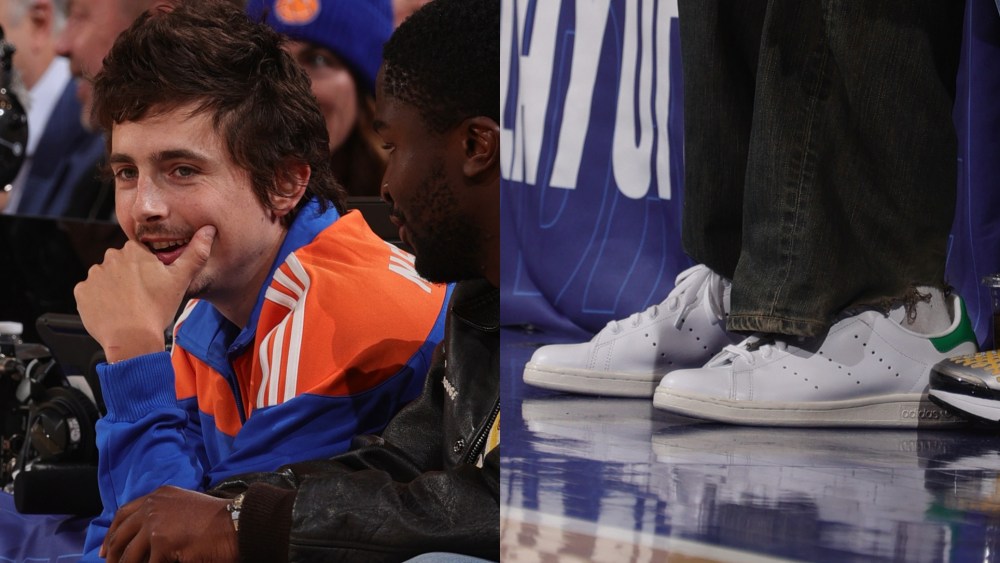 Timothée Chalamet attends a game between the Atlanta Hawks against the New York Knicks during Round One Game Two of the 2026 NBA Playoffs on April 20, 2026 at Madison Square Garden in New York City, New York.