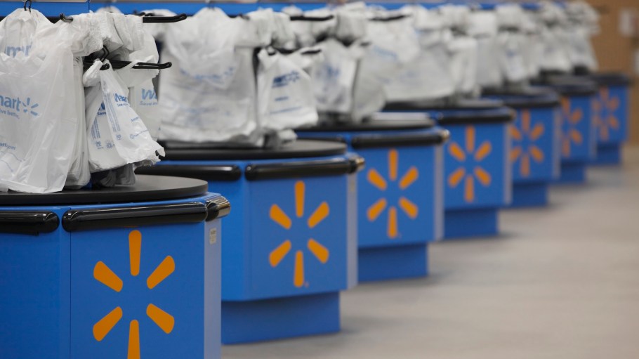 Bagging areas at a new Wal-Mart store in Chicago, January 24, 2012.  (Photo by John Gress/Corbis via Getty Images)