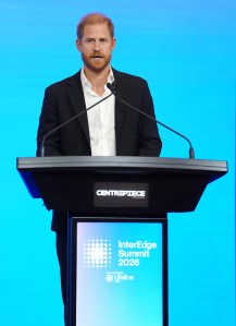MELBOURNE, AUSTRALIA - APRIL 16: Prince Harry, Duke of Sussex delivers the keynote speech at the InterEdge Summit on day three of the royal trip at Centrepiece in Melbourne Park on April 16, 2026 in Melbourne, Australia. The Duke and Duchess of Sussex are on a four-day visit to Australia, with engagements across Melbourne, Canberra and Sydney. (Photo by Jonathan Brady-Pool/Getty Images)