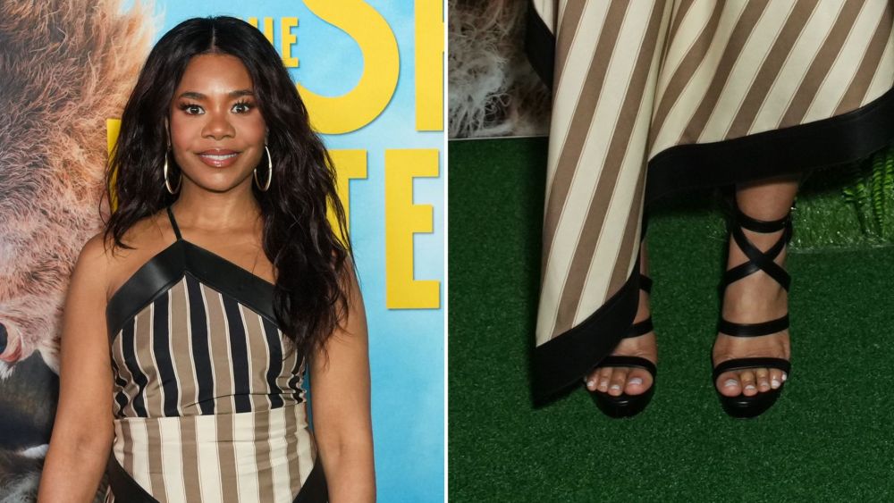 Regina Hall wearing DSquared2's Lock Yourself Heeled Sandals at the New York City premiere of "The Sheep Detective" on Sunday, April 19.