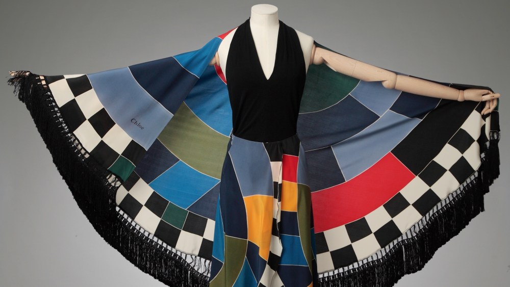 A Chloé ensemble in hand-painted silk by Karl Lagerfeld from spring 1971.