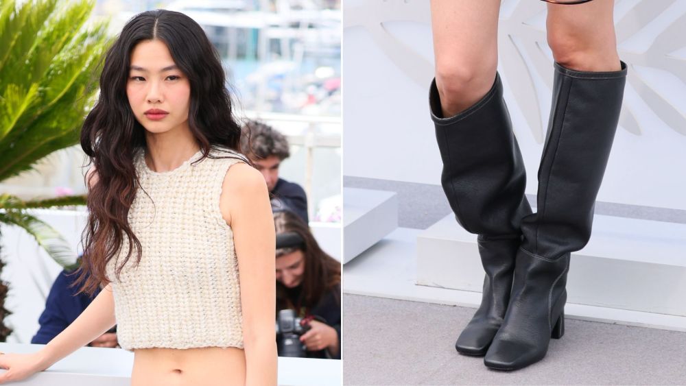 Hoyeon in a slouchy pair of Louis Vuitton Avalon Boots at the photo call for "Hope" at Cannes on Monday.