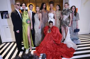 Tom Sturridge, Alexa Chung, Conner Ives, Lila Moss, Laura Harrier, Imaan Hammam, Adwoa Aboah and Louisa Jacobson at The Mark Hotel before the 2026 Met Gala: "Costume Art" on May 4, 2026 in New York, New York.