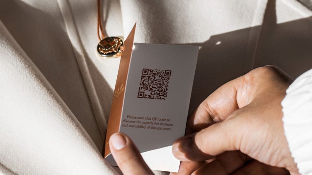 The Aura-enabled QR code on a Loro Piana piece.