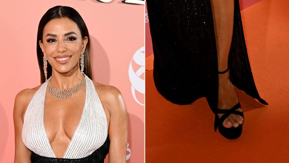 Eva Longoria wears a pair of Flor de Maria Berta Platform Sandals at the Global Gift Gala during Cannes Film Festival on Wednesday. It was her second time wearing the sky-high silhouette in just 24 hours.