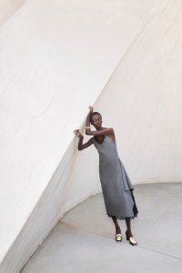 Dior wool mid-length straight dress, Medallion Buckle pump, Rocks cuff and Darling Stud earrings.